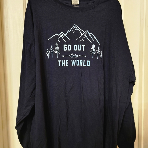 Navy Blue Long Sleeve Tee - Go Out Into The World - Picture 1 of 4